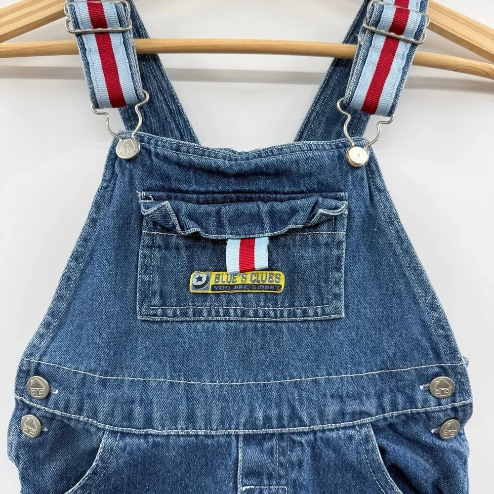 Vintage Blue's Clues 5t Denim Bib Shortalls Overalls‎ Toddler Embroidered Blue